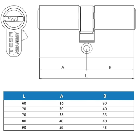 CILINDRO TESA T60 M650 30/40 NIQ 