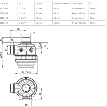 FILTRO ASPIRACION 60 L/MIN 11/4 REF 3102153 