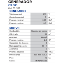 GENERADOR STAYER GX 800  502157  2