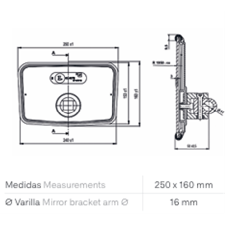 ESPEJO AK37 250X160 PLANO 16250160500 