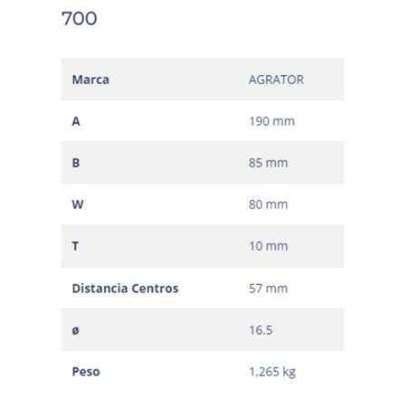 CUCHILLA AGRATOR 700 80x10 T-165   D 